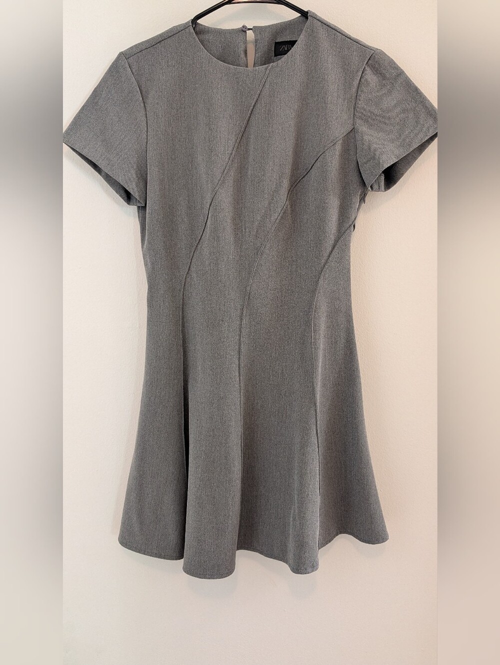 Zara Charcoal Gray Fit-and-Flare Short Sleeve Dress